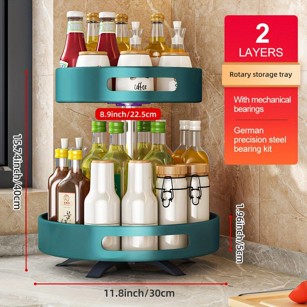 Rotating Spice Rack with Double-Layer Storage, Large Green, Silvery, White or Black Option Labels for Kitchen Countertop Seasoning and Corner Organization