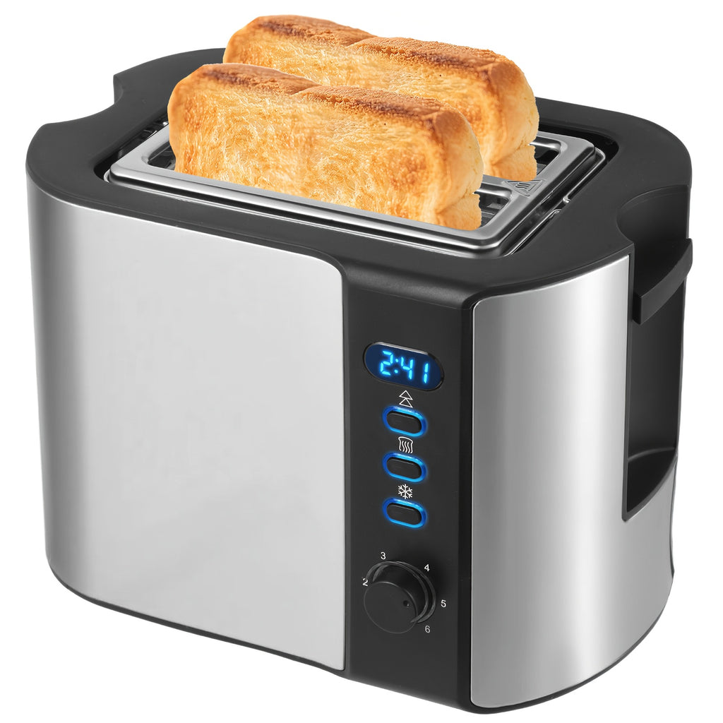 Wide Slot Toaster by TESSLUX, 2-Slice Stainless Steel Breakfast Toaster with Six Toast Settings, Reheat, Defrost, Cancel, Warming Rack and Countdown Timer
