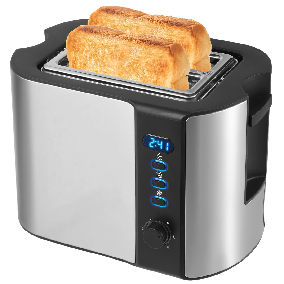 Wide Slot Toaster by TESSLUX, 2-Slice Stainless Steel Breakfast Toaster with Six Toast Settings, Reheat, Defrost, Cancel, Warming Rack and Countdown Timer