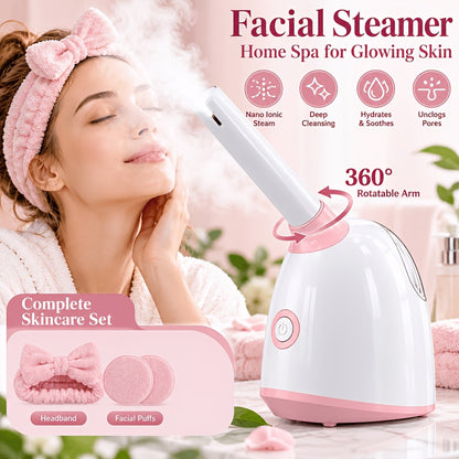 At-Home Facial Steamer Options for Personal Skin Care, Portable, Upgraded and Flagship Models with Listed Rotatable Arm and Accessory References