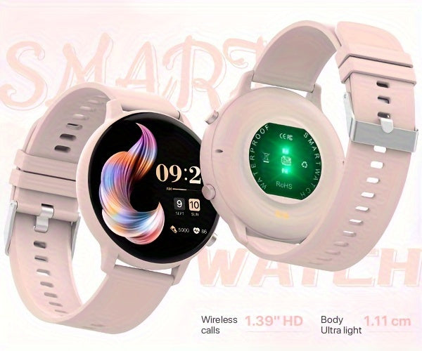 Pink Calling Smartwatch for Women with 1.39-Inch Full Touchscreen, Message Alerts, Step Distance and Calorie Tracking, 100+ Sports Modes for iPhone and Android