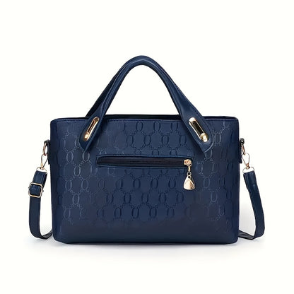 Women's Four-Piece Handbag Set with Random-Style Bear Pendant Reference, Black, Beige, Golden or Deep Blue Options for Daily Commuting and Casual Outings