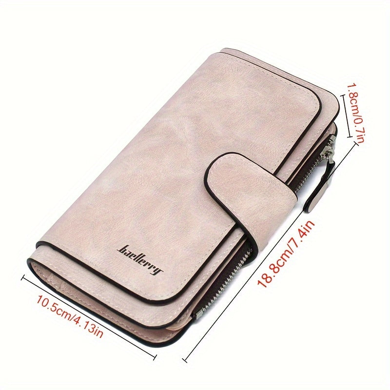 Trifold Long Wallet for Women with Zipper Coin Pocket and Credit Card Organizer, Clutch Style Purse in Seven Colors for Everyday Carry and Travel
