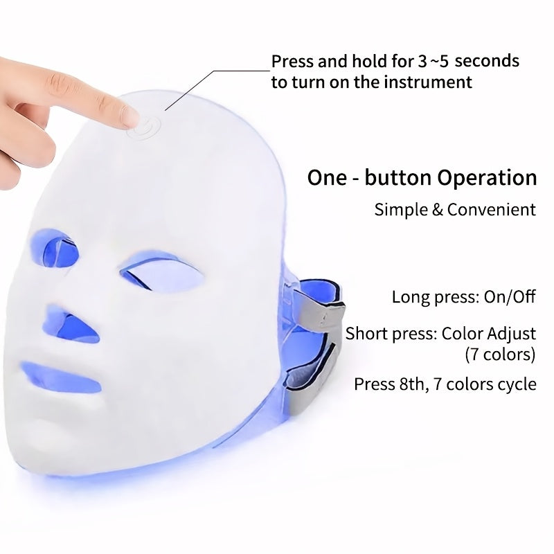 USB-Charging Facial Beauty Mask in White with Listed Seven-Color Design, Portable Personal Skin-Care Instrument for Home Routines and Thoughtful Gift Ideas