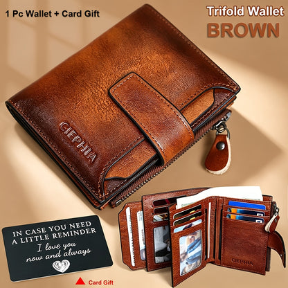 Leather Wallet for Men with Listed RFID Blocking Design, Card Slots, Coin Pocket and ID Storage, Six Brown, Black and Coffee Color or Bifold Options