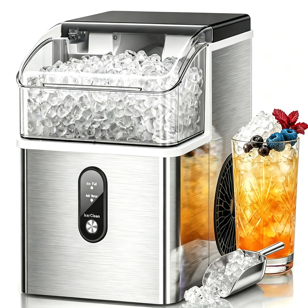 Kitchen Countertop Ice Machine with One-Click Operation and Self-Cleaning, Black Nugget or White, Black and Purple Bullet Ice Maker Options