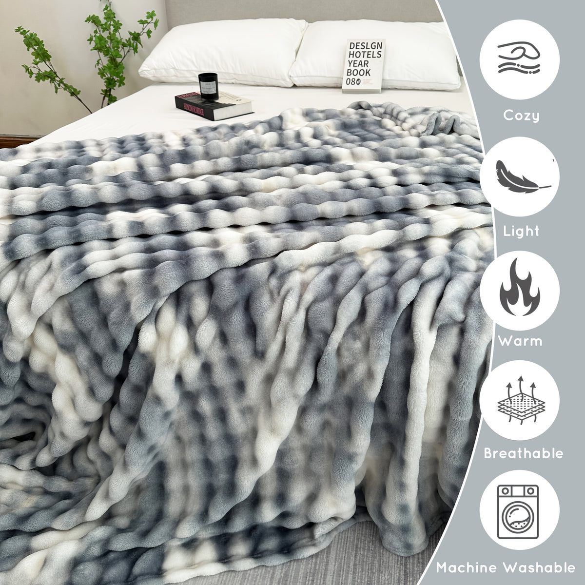 Super Soft Bubble Faux Rabbit Fur Blanket, Machine Washable, All-Season, Heavyweight Winter Blankets Cheap, Queen/King Sizes, Suitable For Office, Bedroom, Sofa, Travel, Double-Sided Usable, Pet Blanket, Small Blanket, Christmas, Halloween Gift