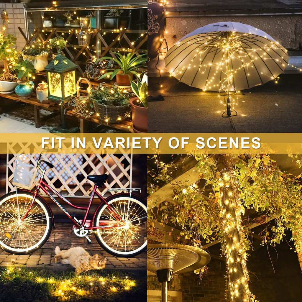 Two-Pack Solar Fairy Lights in Warm White, White or Multicolor, Eight-Mode Wording for Garden, Tree and Holiday Displays with 104Ft 300LED Size Label