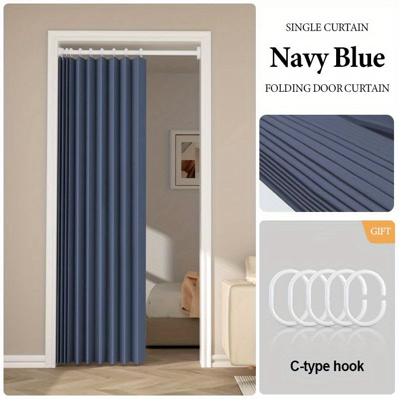 Accordion Door Curtain in Polyester with Hooks and Storage Straps, Foldable Room Divider Panel in Four Colors and Two Unfolded Sizes for Home Interiors
