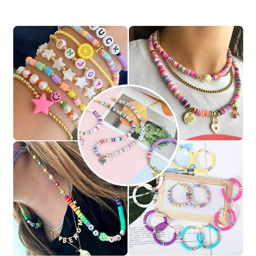 Clay Bead Bracelet Making Kit, 7200-Piece Colorful Soft Clay Bead Assortment in Two Boxes for DIY Jewelry, Custom Patterns and Handmade Gift Projects