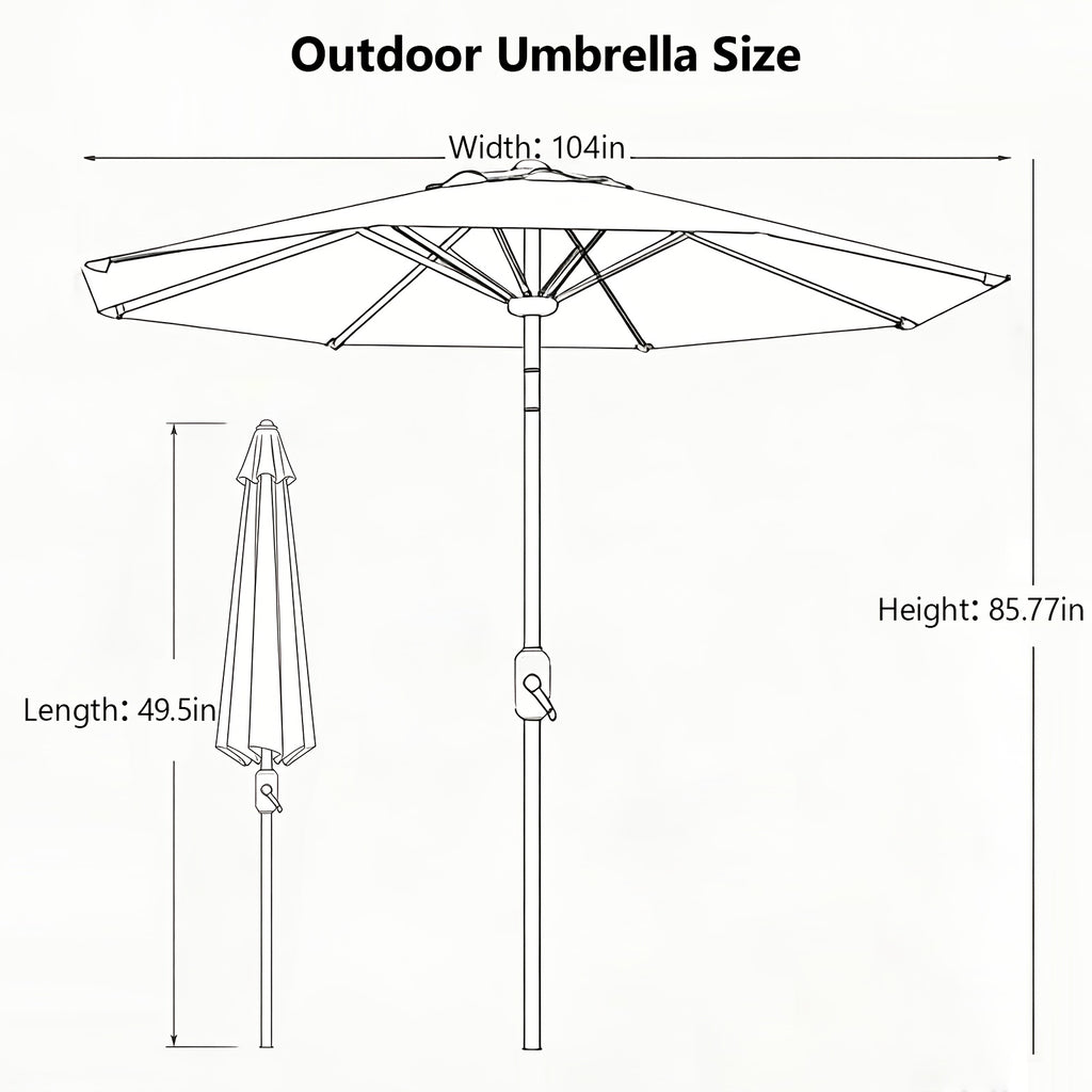 9ft Market Patio Umbrella with Six Ribs, Outdoor Sun Shade in Red, Khaki or Yellow for Garden Seating, Balcony, Deck and Poolside Relaxation