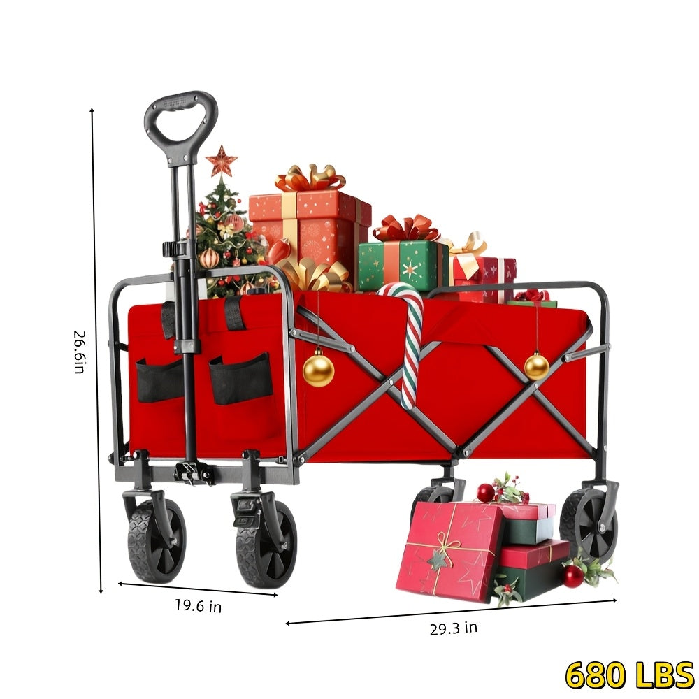 Foldable Utility Cart with Detachable 600D Oxford Fabric and Four Wheels, Alloy Steel Frame Wagon Models for Camping Supplies, Garden Gear and Grocery Transport