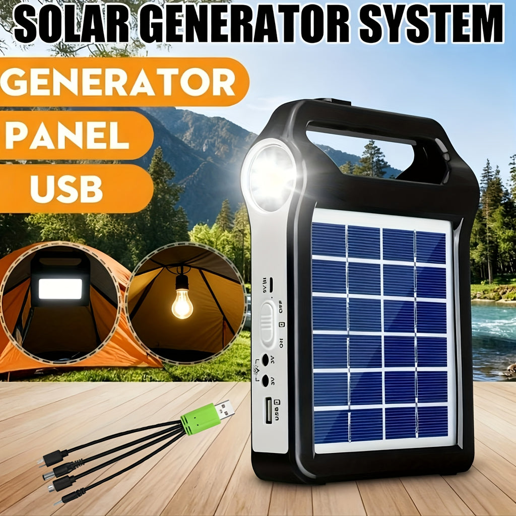 Portable Solar Power Storage System in Black, Rechargeable Lithium Battery and USB Charging with Listed 5V Solar Panel for Compatible Small-Device Charging