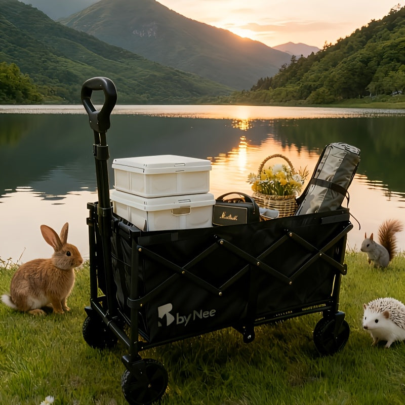All-Terrain Folding Wagon with Heavy-Duty Metal Frame, Collapsible Camping and Garden Utility Cart for Picnics, Shopping and Outdoor Gear Transport