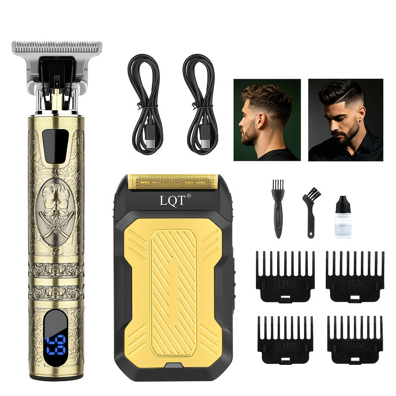 LQT Hair Clipper Set for Men with USB Rechargeable Design, Retro Styling and Golden Dragon Package Options for Home Haircuts, Detailing and Grooming Gifts