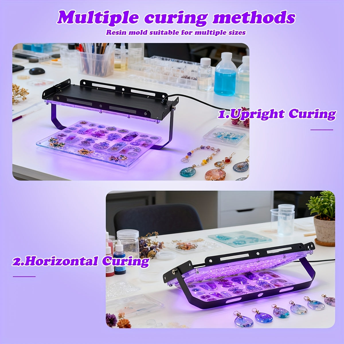 Resin Curing Lamp in Dark Violet with 96 or 144 LED One-Pack Options and USB Power Reference for Compatible Resin Jewelry Making and Mold Crafts