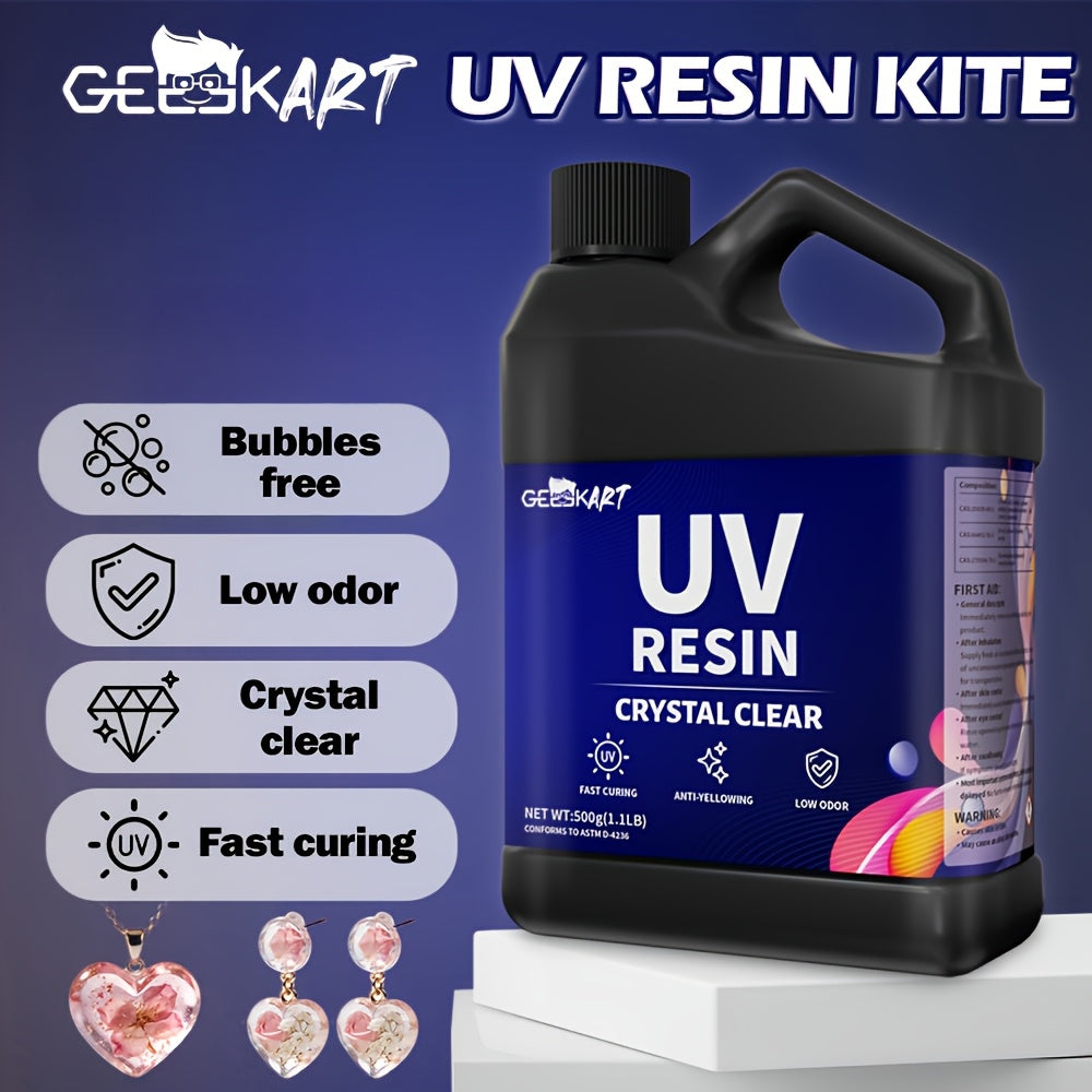UV Craft Resin in Clear Hard-Type Formula, 500g, 2.2LB or 4.41LB Options for Light-Curing Jewelry Making, Handmade Charms and Decorative Hobby Projects