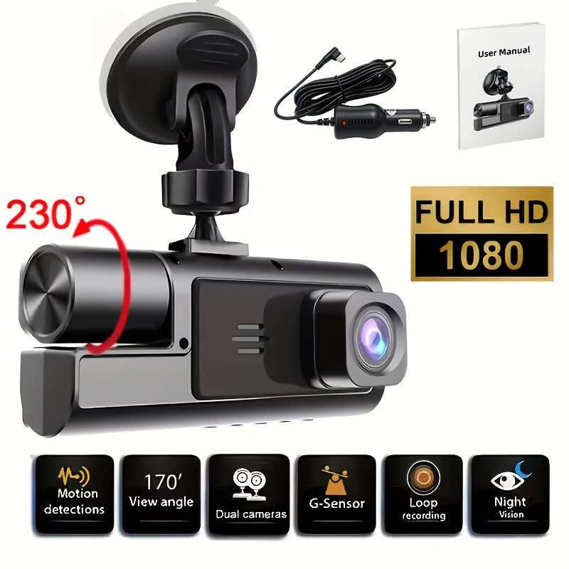 Dual or Triple Lens Dash Cam, Black Vehicle Camera with Listed 1080P Front and 720P Rear Recording, Loop Recording and G-Sensor References, Select 32G and Wi-Fi Options