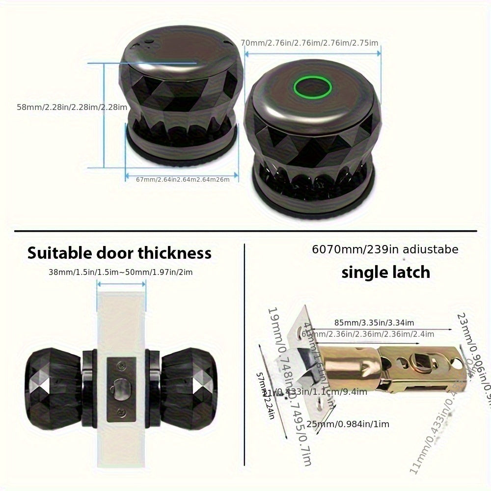 Tuya App Fingerprint Smart Lock in Black with Three Entry Methods, Backup Mechanical Key and Automatic Locking for Compatible Interior Door Installations