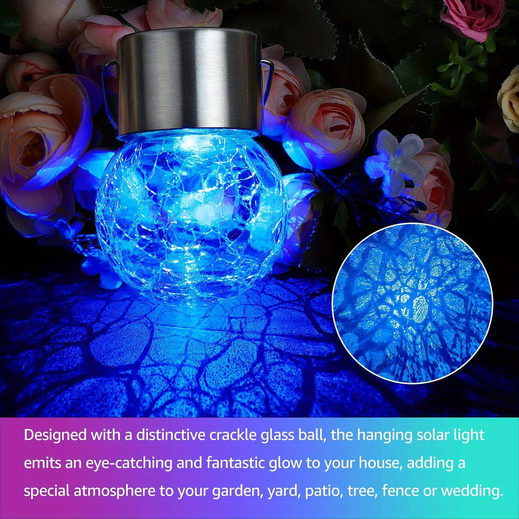 Solar Hanging Globe Lights with Crackle-Style Ball Design, Handles and Clips, Warm Light or Colored Lanterns in 8- or 16-Pack Options for Garden and Patio Decor