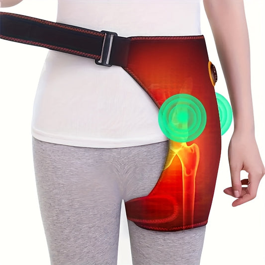 USB Hip Heating Pad in Black with Listed Three Heat and Vibration Settings, Soft-Fabric Personal Wrap with Cable and Manual, Power Bank Not Included
