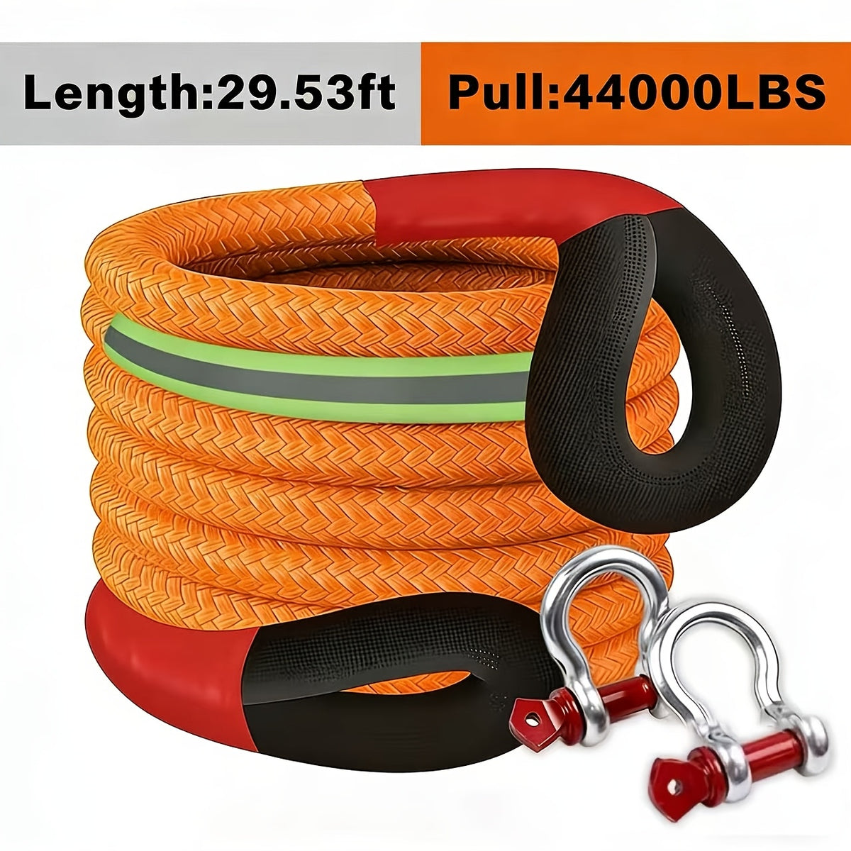 Polyester Recovery Tow Strap in Multiple Length Options, Static Vehicle Strap with Listed D-Ring Shackles, Reflective Flag and Storage Bag Accessories