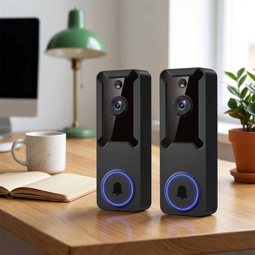Puvue App Doorbell Camera with Wireless Video and Two-Way Audio, Black 1PC or 2PCS Options for Home Entry Monitoring and Everyday Visitor Communication