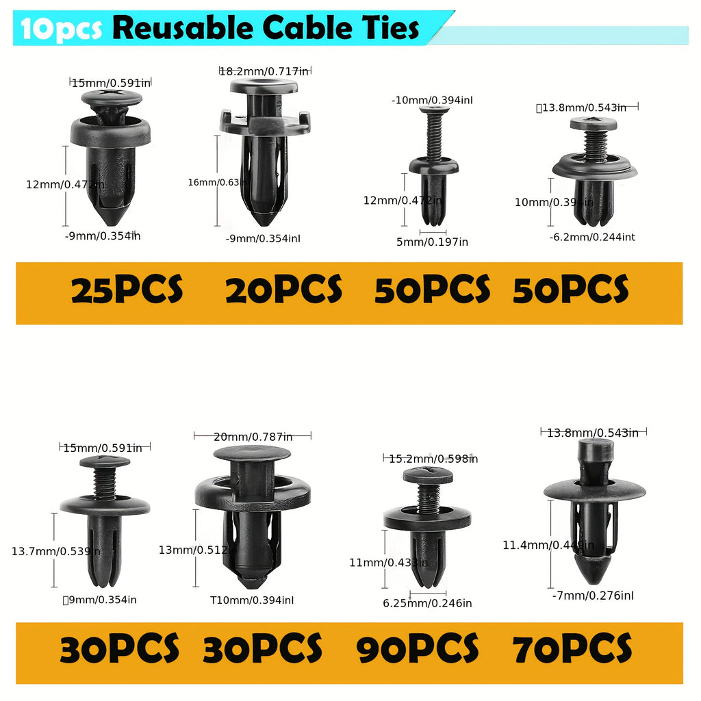 Bumper Retainer Clips and Plastic Push Rivet Fasteners for Compatible Car Applications, Seven Quantity Options with Removal Tool References