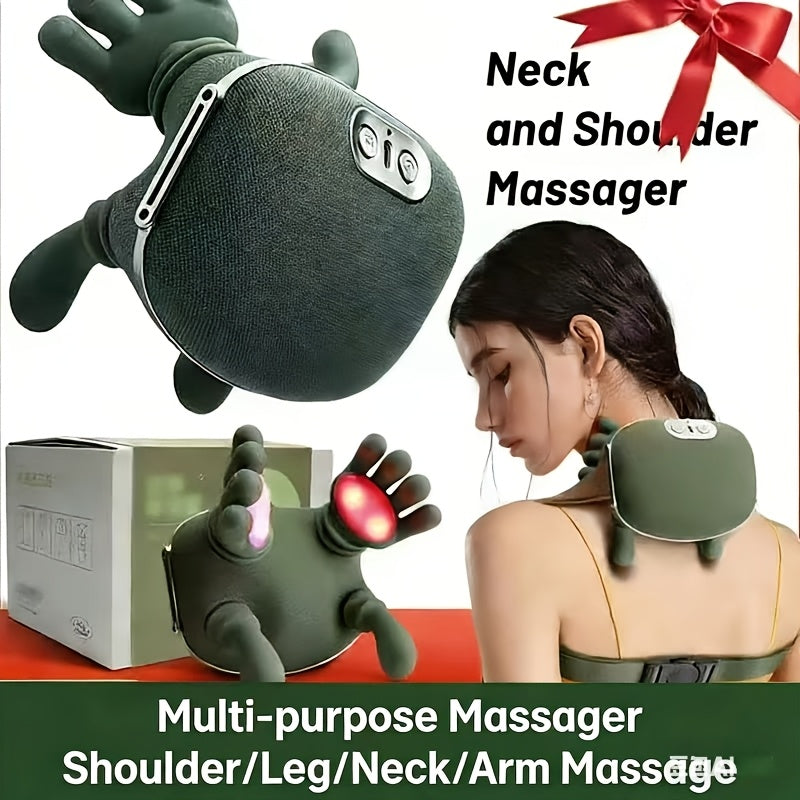 Heated Kneading Massager by IFOXSPACE for Neck, Shoulders and Back, Portable Electric 3D Massage Device in Green with Optional Manual Massage Comb