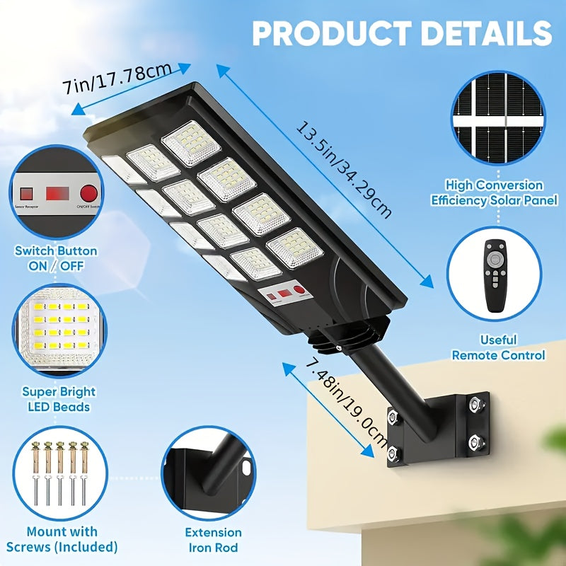 Solar Street Flood Lights, Two- or Four-Pack Outdoor LED Options with Selected 92LED Labels, Listed 6500K Light, Motion Sensor and Remote Control