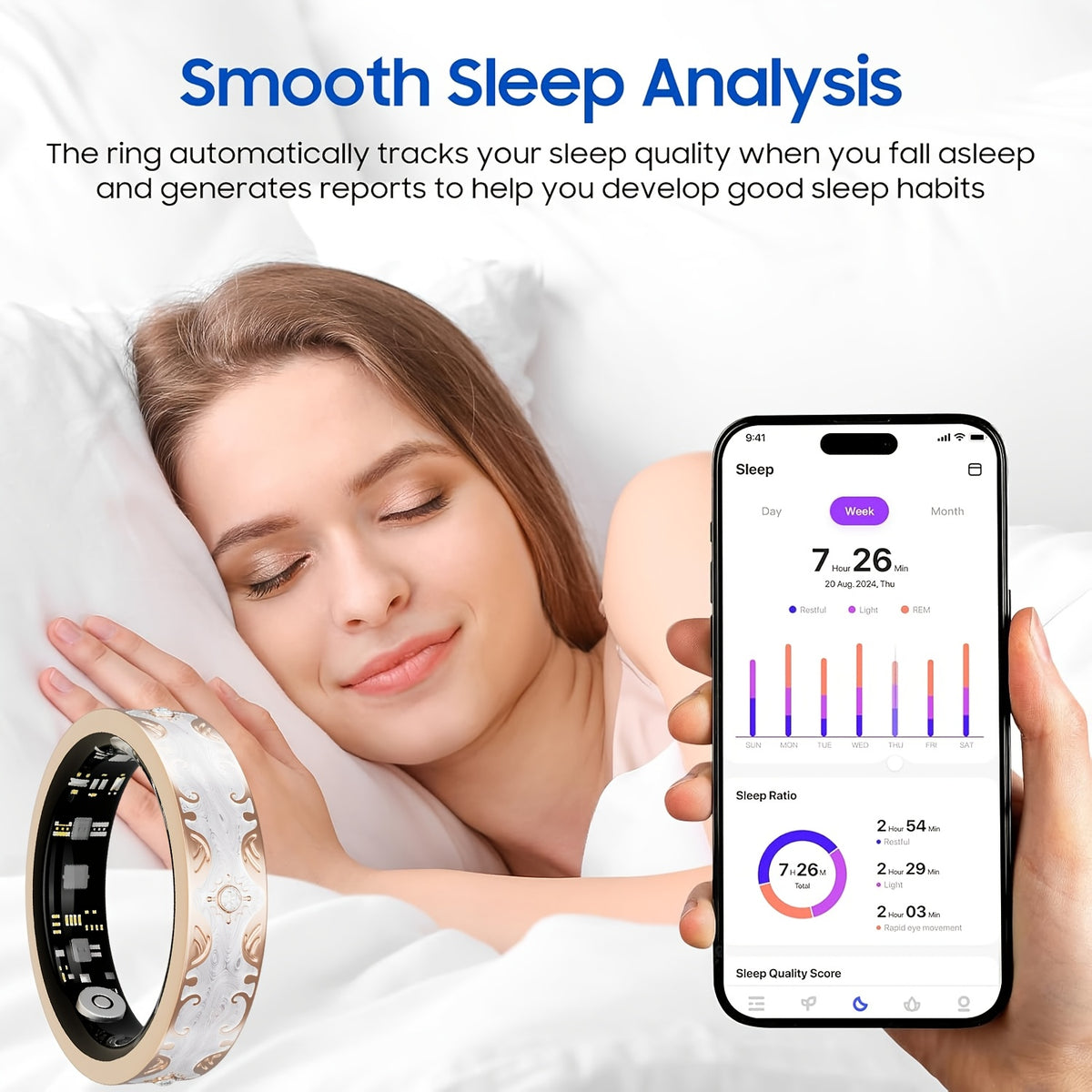 Smart Ring for Women, Fitness Tracker Ring with 120+ Sports Modes, Steps, Distance and Calories Tracking, Stress Monitor and Menstrual Cycle Tracking for iPhone and Android, No Subscription