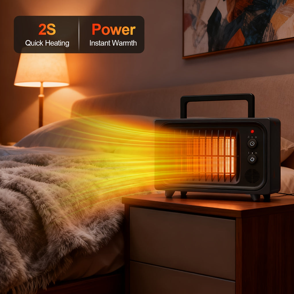 Red PTC Ceramic Heater Fan with Listed Three Modes, Small Electric Space Heater with Overheat and Tip-Over Shutdown Wording for Supervised Indoor Warmth