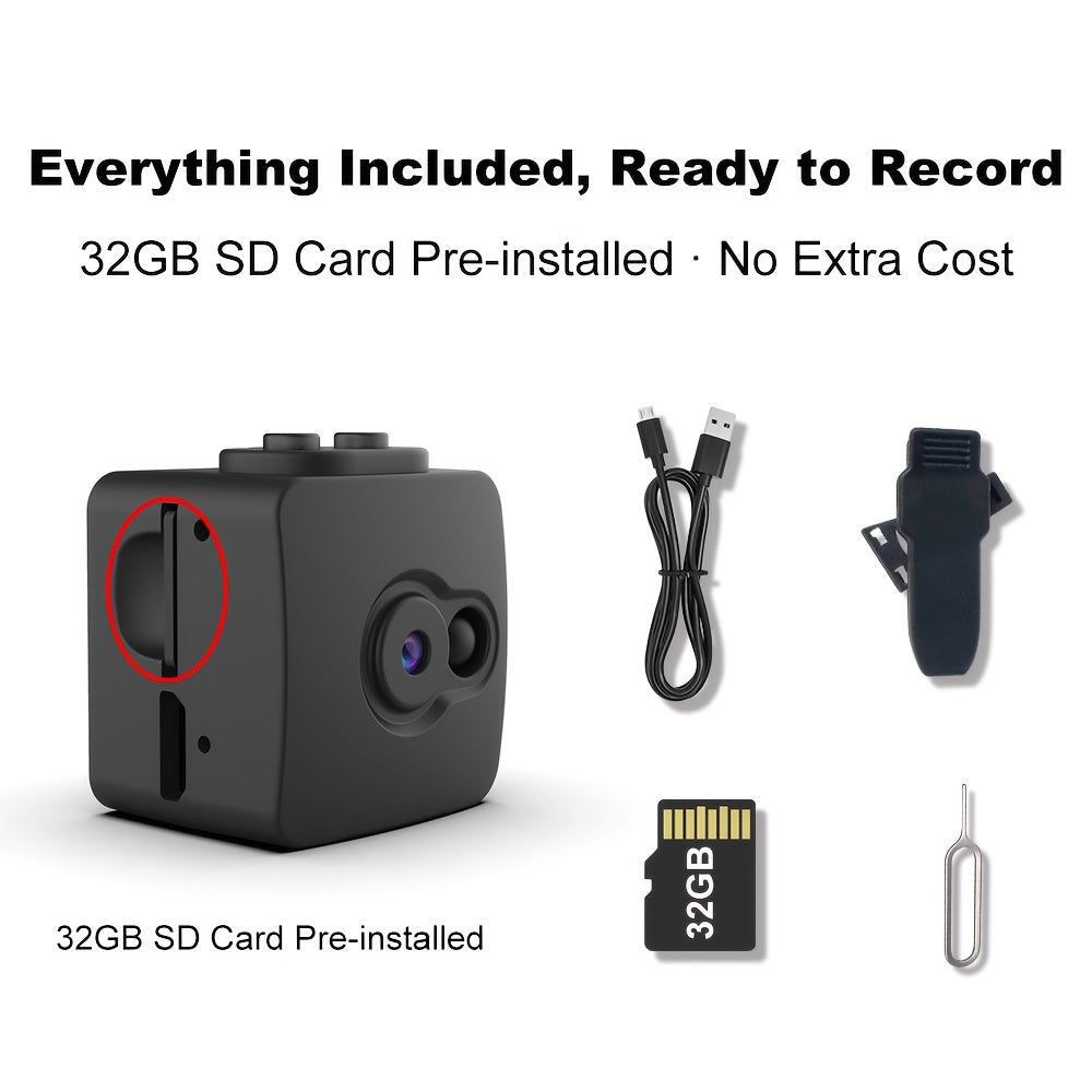 Mini Indoor Security Camera Q7 with Listed 720P Video, Night Vision, Motion Detection and USB Power, One-Piece Plus 32G Option for No-WiFi Home Monitoring
