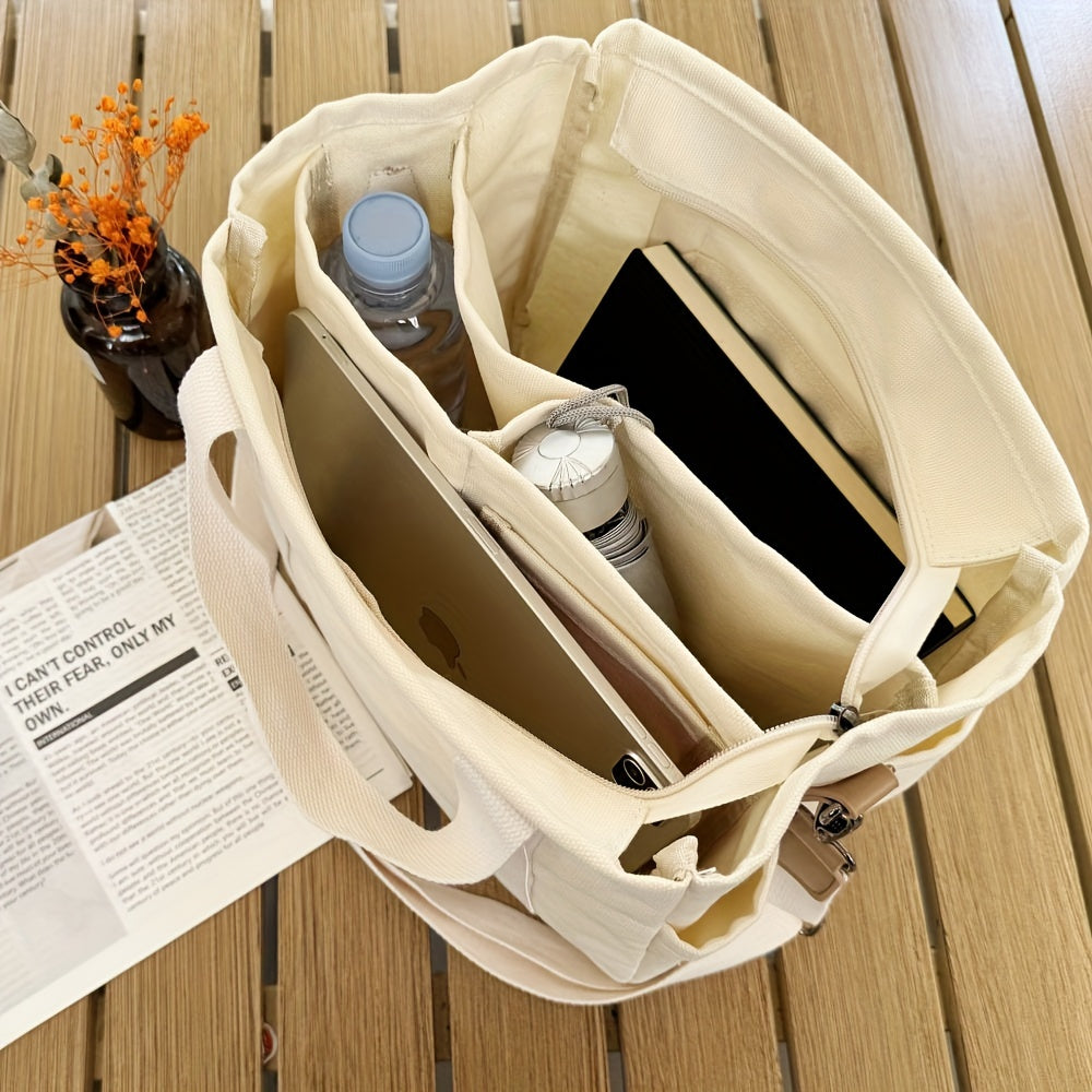 Multi-Pocket Tote Bag for Women with Zippered Main Compartment and Four Inner Slot Pockets, Casual Crossbody Shoulder Handbag in Five Colors for Daily Carry
