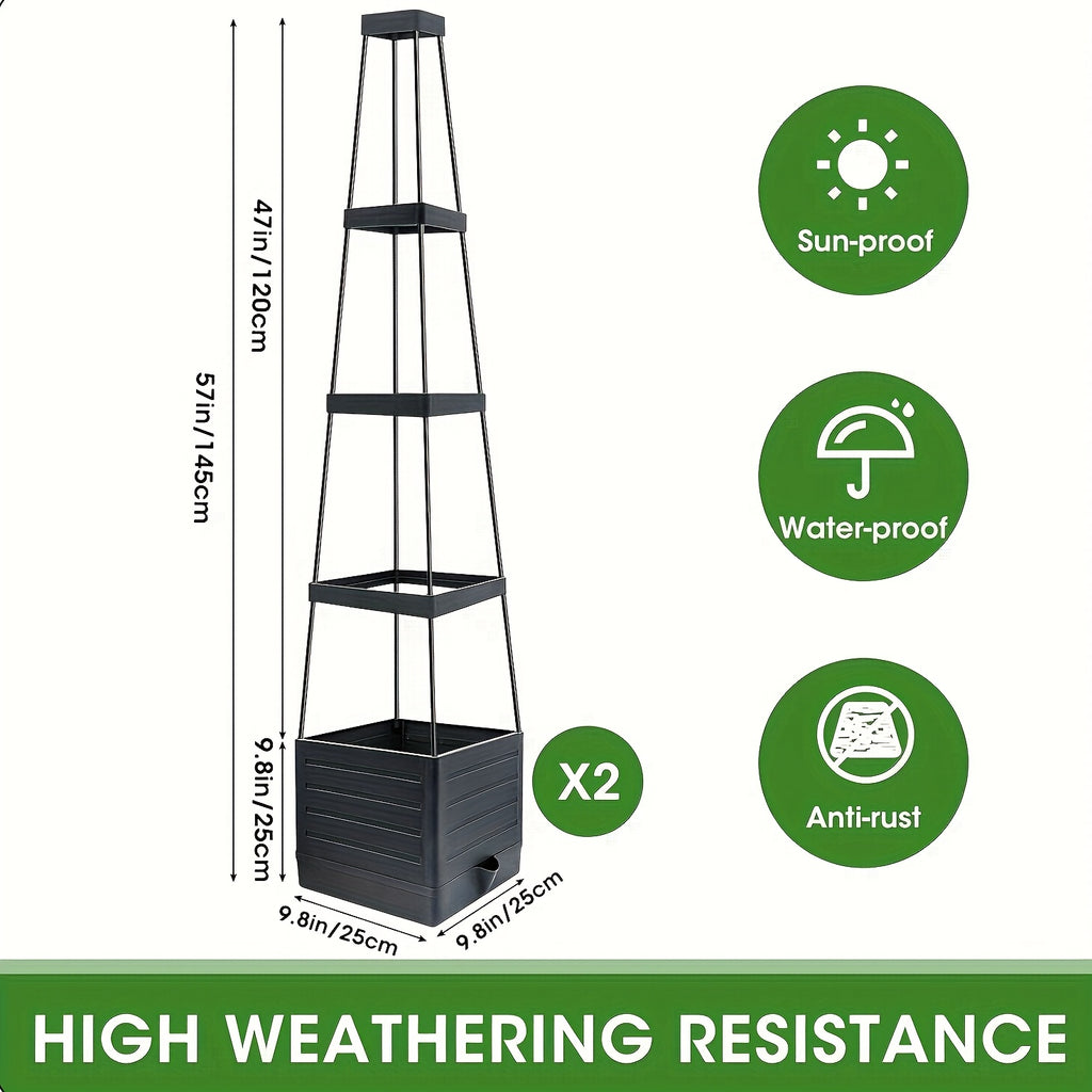 Tomato Planter with Trellis in One- or Two-Piece Options with Listed 57-Inch Size and Self-Watering Design for Climbing Vegetables, Patio and Greenhouse Gardening
