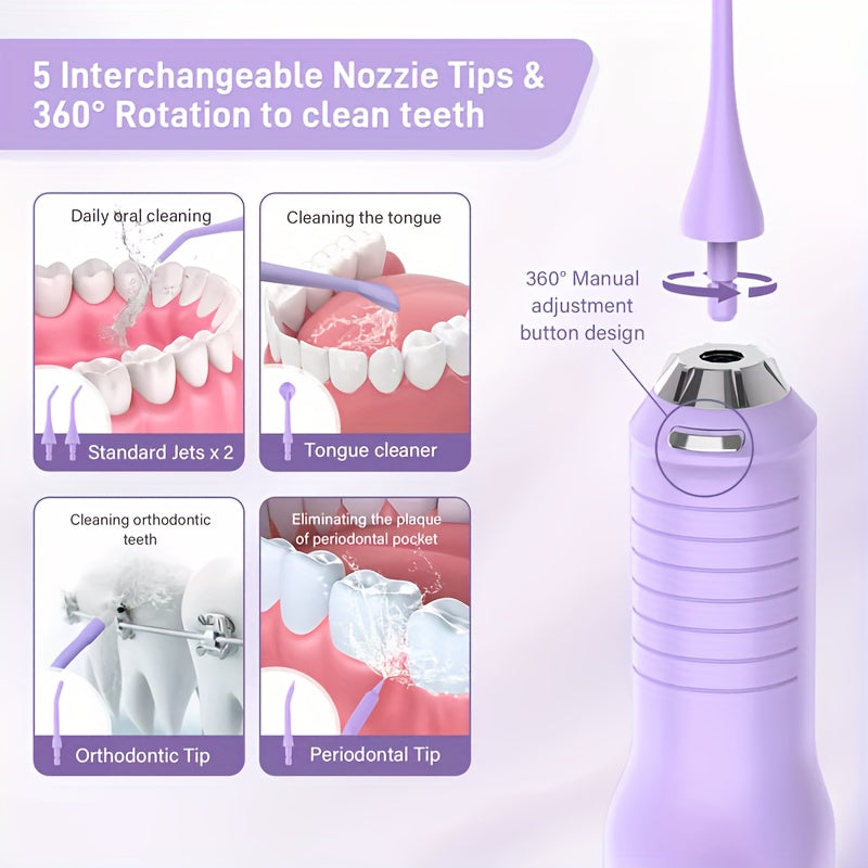 Cordless Water Flosser, Portable Dental Oral Irrigator with 5 Cleaning Modes & 5 Jet Tips, Rechargeable Water Teeth Cleaner for Home and Travel, Gum Care, Christmas Gifts