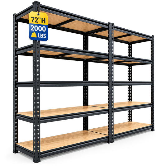 Garage Shelving Rack with Listed 72-Inch Height and Five Adjustable Metal Tiers for Household Supply Storage, Pantry Organization, Craft Rooms and Basements
