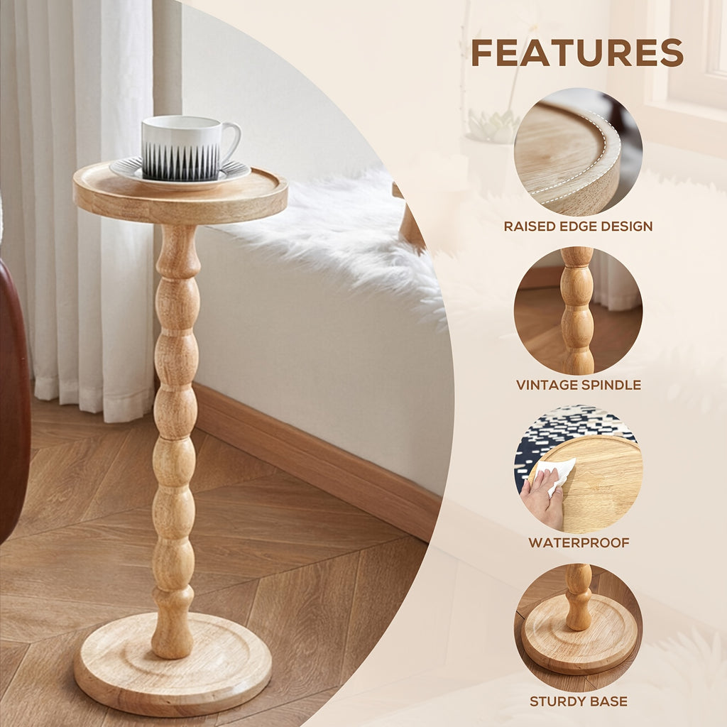 Pedestal Side Table with Heart, Clover, Gourd, Butterfly or Round Style Options, Wood, Walnut or Black Color Choices for Living Room and Bedroom Accents