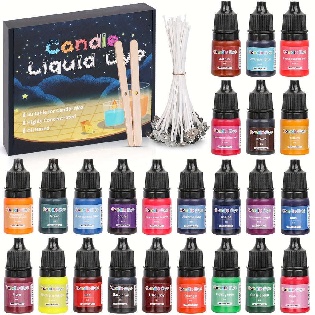Oil Based Candle Dye Selection with Twenty-Four Listed Colors and Mixed Color Option, Craft Colorants with Soap Coloring Reference for Compatible Adult DIY Projects