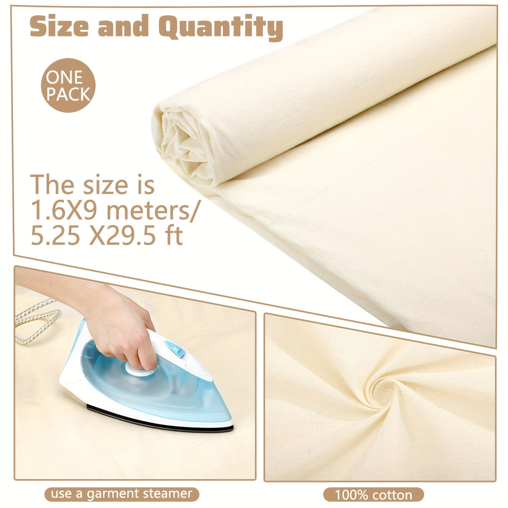 1-Roll 10 Yards X 63 Inches Natural Unbleached/Bleached Cotton Muslin Fabric - Wide Roll Solid Cloth Suitable for Quilting, Sewing, Boho Apparel Making, Backing Material & Fabric for DIY Crafts