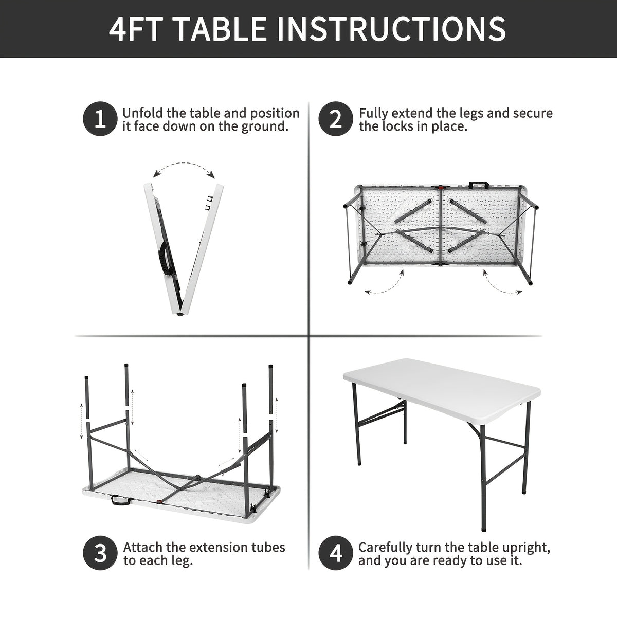 White Plastic Folding Table with Rectangular Center-Fold Design and Carrying Handle, Portable Dining and Serving Surface for Picnics and Backyard Gatherings