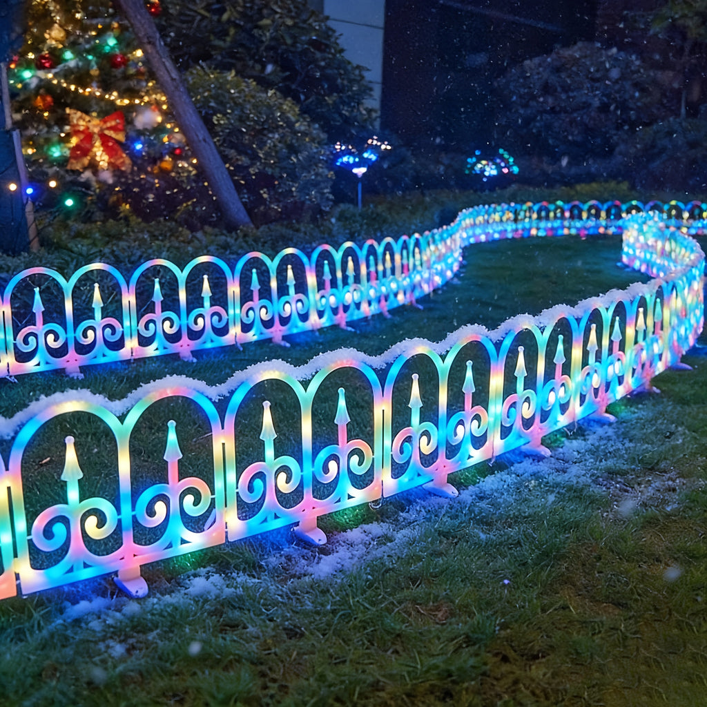 Outdoor Solar Fence Lights in Eight-Piece Packs, Warm Color, Multicolor or Red-Green Options with Listed Solar or USB Power for Patio and Holiday Decoration