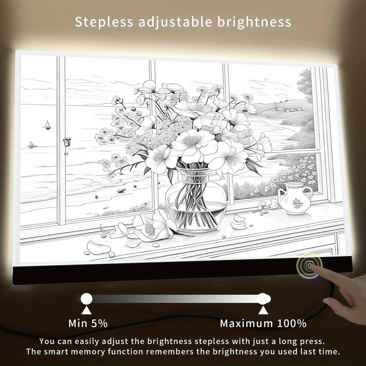 Touch Control A2 LED Tracing Light Box with Three-Level Brightness Adjustment, USB-Powered Thin Light Pad in Black or Blue for Diamond Painting, Sketching and Paper Crafts