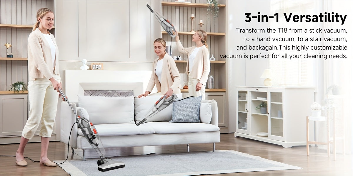 HEPA Stick Vacuum Cleaner for Home, Corded Design with Listed 22ft Cable and 18kPa Suction for Hardwood Floors and Pet Hair, Three Color Options