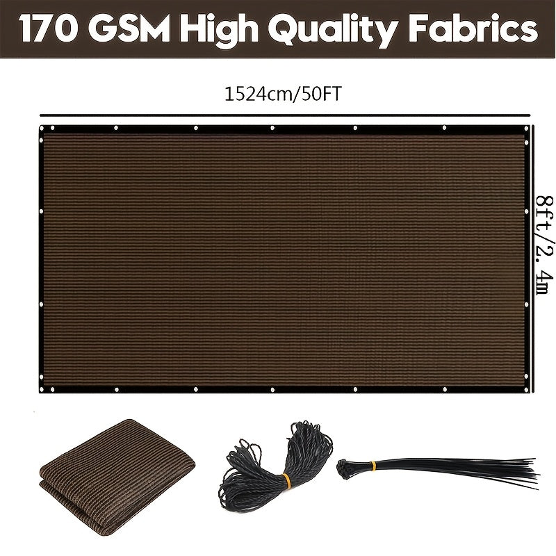 Brown Fence Privacy Screen with Listed Cable Zip Ties, Outdoor Shade Cloth Mesh in Multiple 15ft and 50ft Size Options for Garden and Backyard Fence Coverage