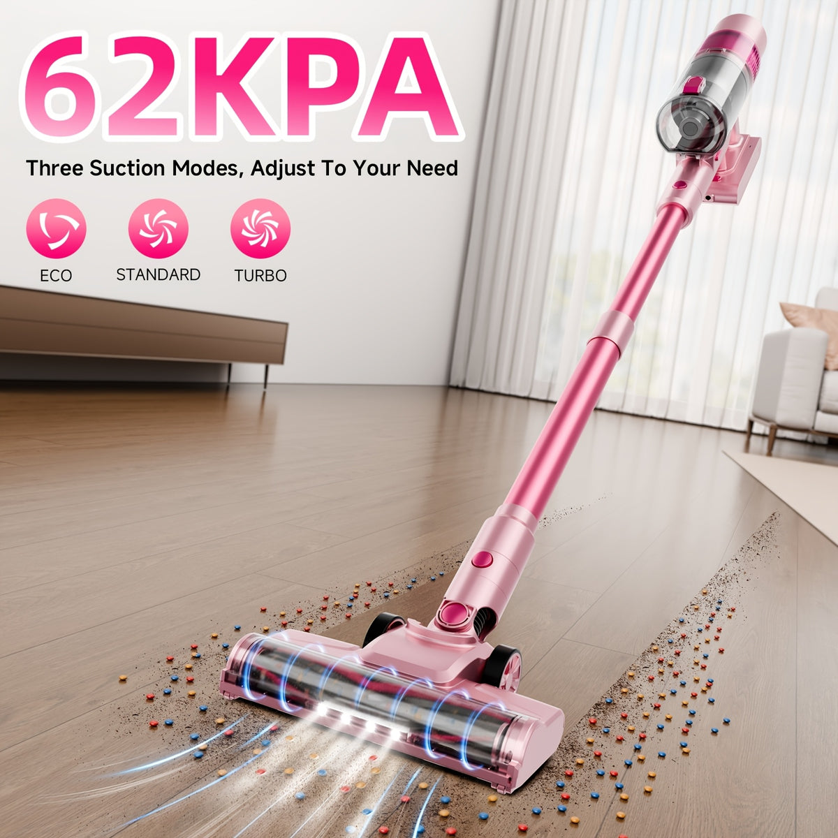 LED Display Cordless Vacuum Cleaner with Anti-Tangle Floor Brush and Detachable Rechargeable Battery for Carpet, Pet Hair, Tile and Hardwood Floors