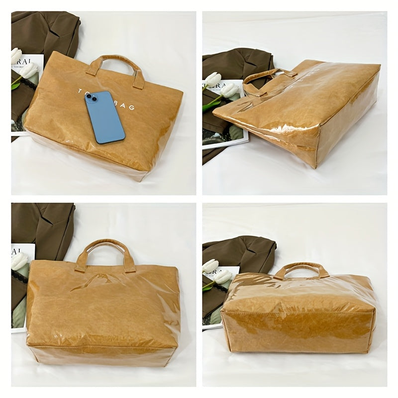 Detachable-Strap Handbag for Women with Listed Tape Closure, Beige, Green, Brown or Black Tote Options for Everyday Shopping, Casual Travel and Event Styling