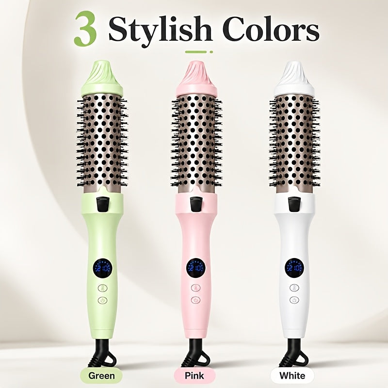 Non-Rotating Heated Hair Brush for Straightening, Curling and Inward-Turned Ends, 3-in-1 Round Barrel Styling Comb with No Airflow in Purple, Green or Pink