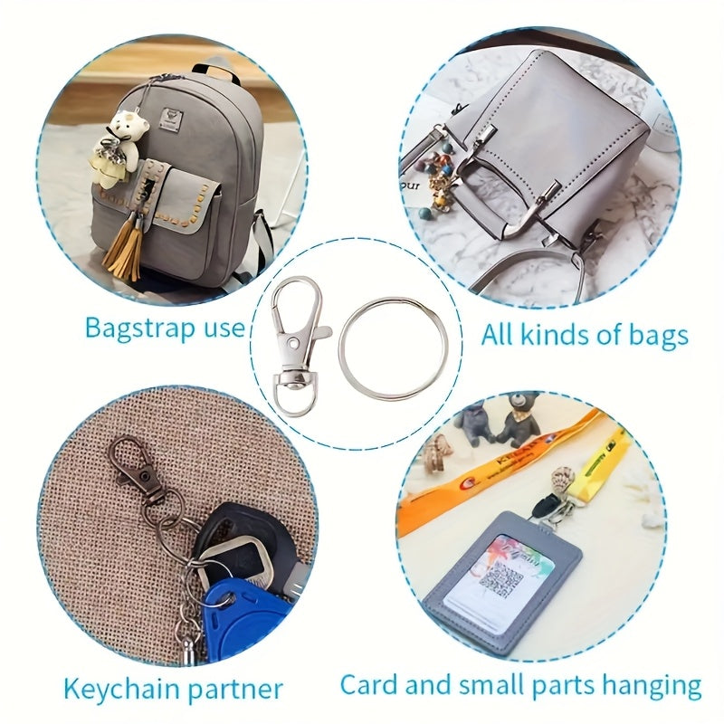 Keychain Hardware Kit 100 Pieces, Random Multicolor Set with 50 Swivel Keychains and 50 Metal Lobster Hooks for DIY Lanyards and Backpack Charms