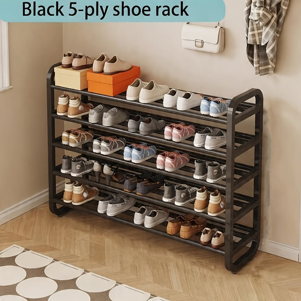 Five-Tier Iron Shoe Rack, Narrow Freestanding Footwear Organizer in White or Black with Listed 18-Pair Capacity for Entryway, Dorm and Living Room Storage